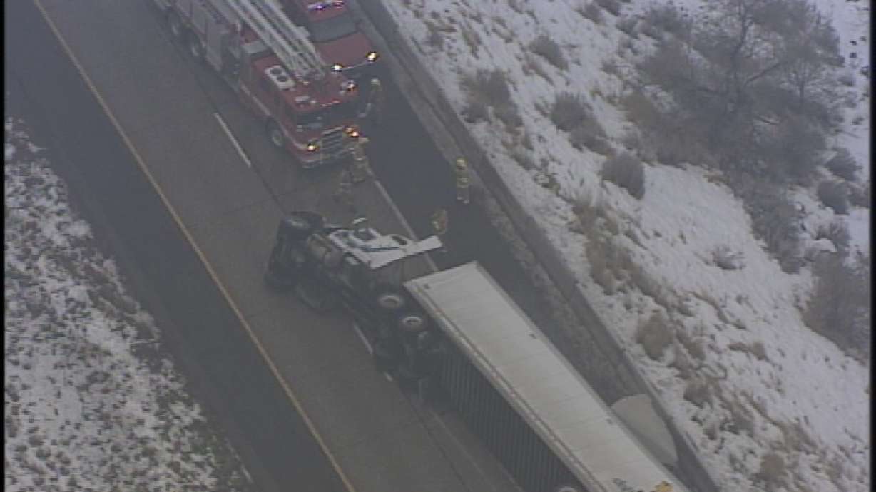 Semi Rollover Closes Part of I-80