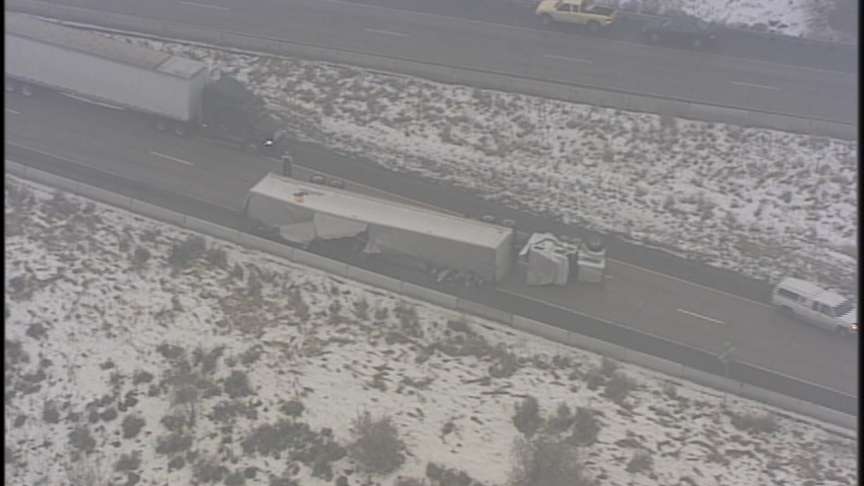 Semi Rollover Closes Part of I-80