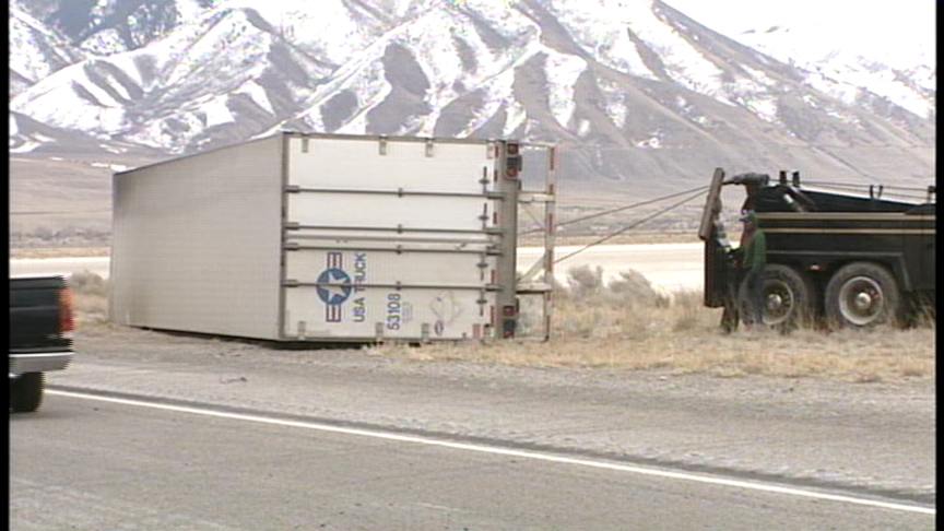 High Winds Blow Over Semi on I-80