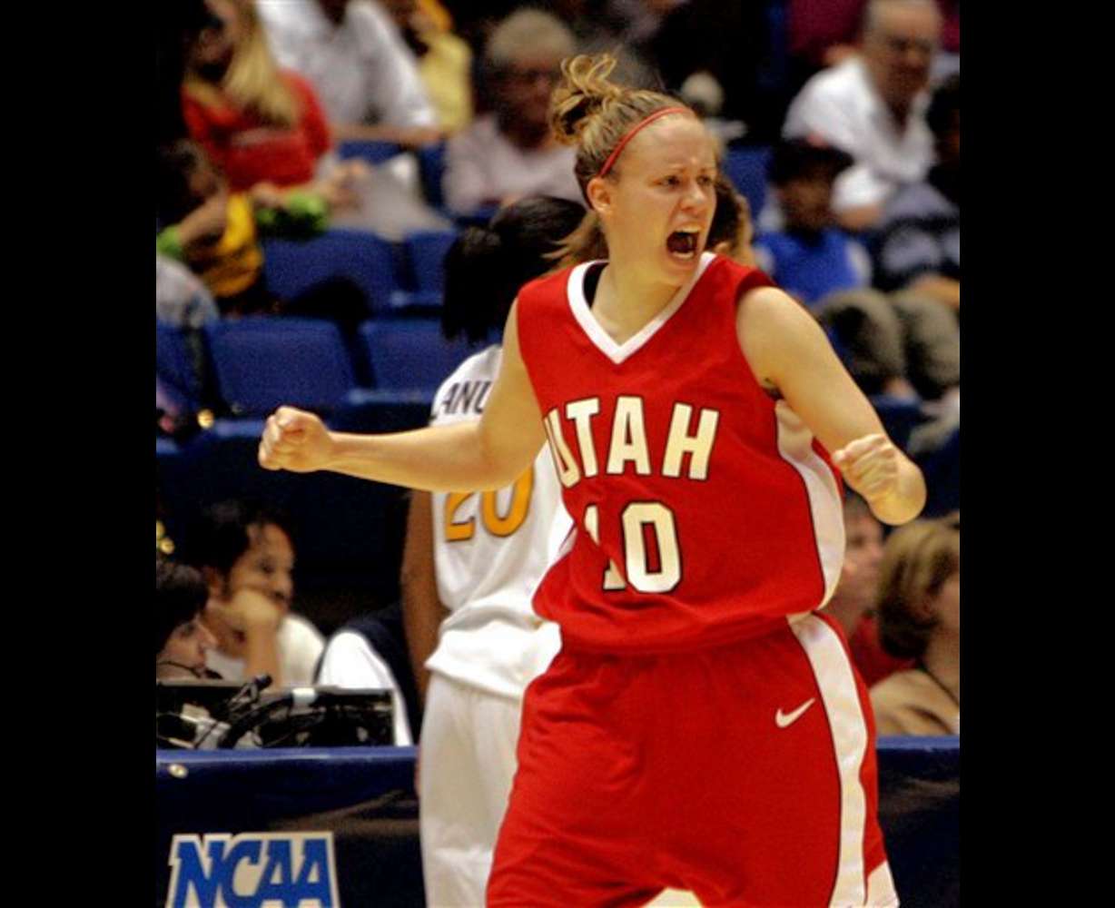 Utah's Shona Thorburn reacts late in the second half during an NCAA second round women's basketball tournament against Arizona State in Tucson, Ariz. on Monday, March 20, 2006. Utah won 86-65. (AP Photo/Khampha Bouaphanh)
