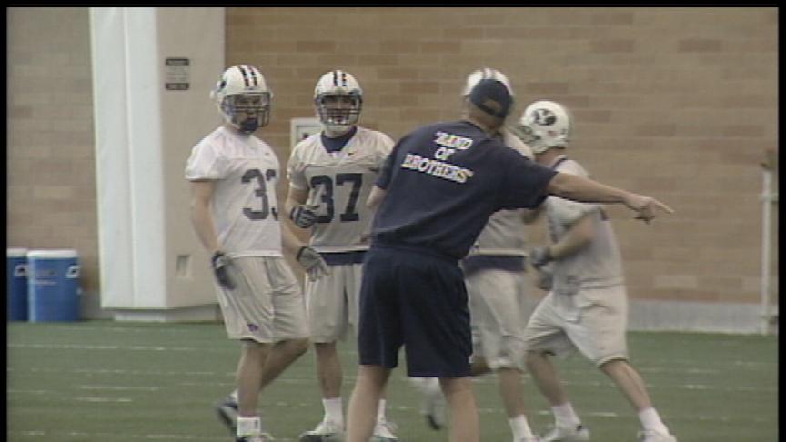 BYU Head Coach Bronco Mendenhall leads the Cougars through Spring Practice