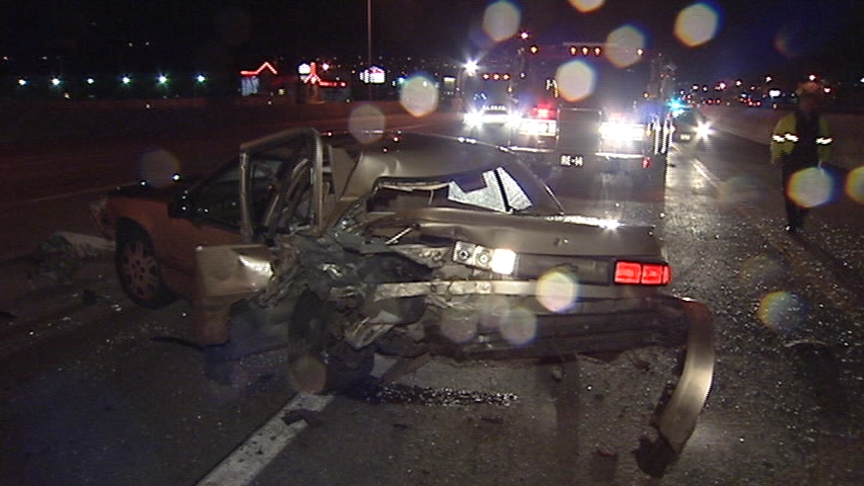 Stalled Car Gets Hit Twice on I-15