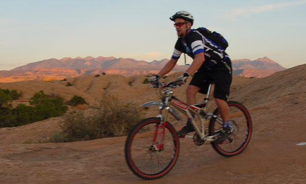 A mountain biker on one of Moab's world famous trails.