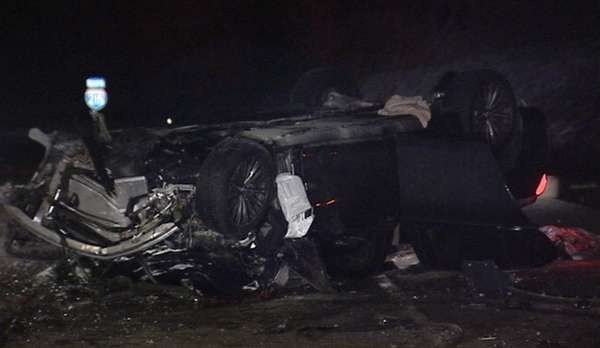 Image of John Bishop's crushed BMW taken shortly after the accident.