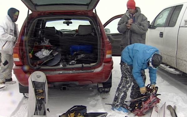 Taylor Hackett, Tyler Smith and Mitch Potter getting ready to head into the backcountry.