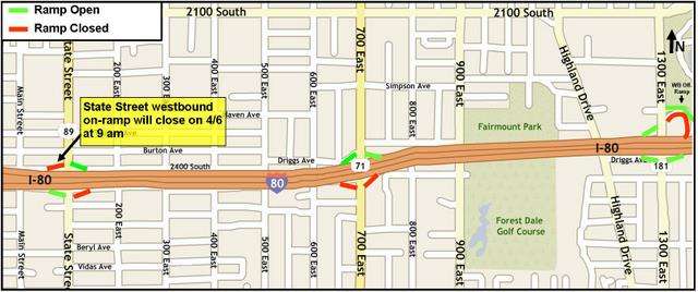 Map of I-80 ramp closures