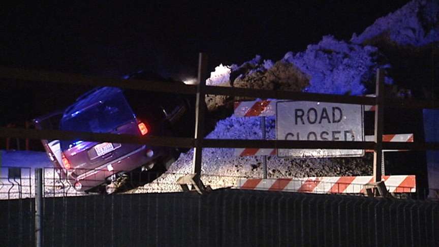 Driver flees from trooper, gets stuck in construction zone