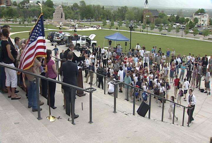 A crowd gathered on the steps of the State Capitol Wednesday morning to hear Attorney General Marc Shurtleff announce his intent to run for a U.S. Senate seat.