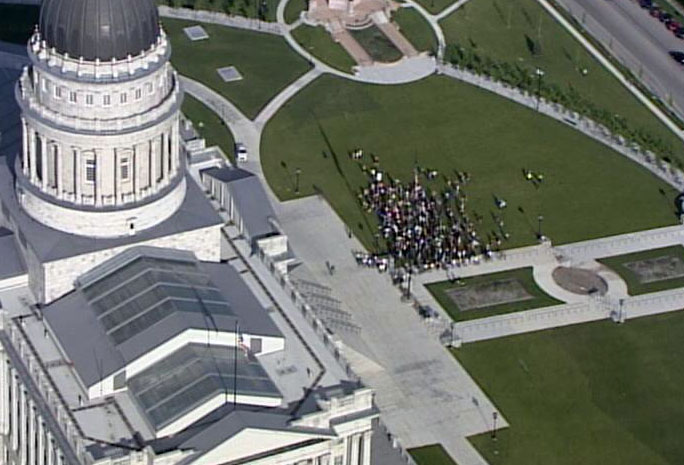 Hundreds gathered at the Utah State Capitol to protest the California Supreme Court's ruling on Proposition 8.