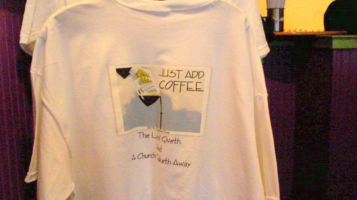 Just Add Coffee Redesigns T-Shirt Without Angel Moroni