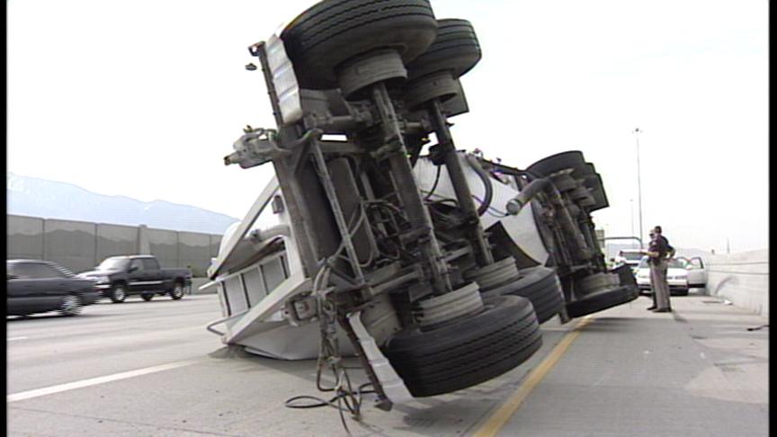 Cement Tanker Overturns on I-15