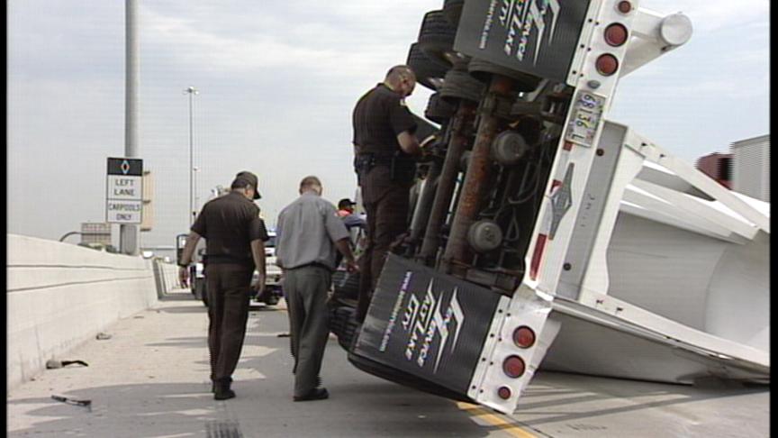 Cement Tanker Overturns on I-15