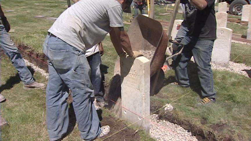 Veteran Gravestones Being Properly Repaired
