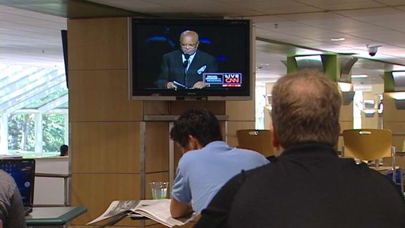 Students at the University of Utah gather to watch Michael Jackson's funeral.
