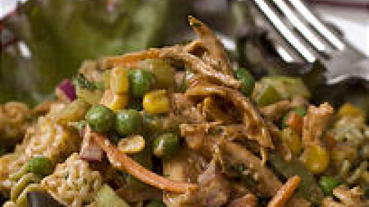 BARBECUE CHICKEN PASTA SALAD WITH LIME AND SOUR CREAM