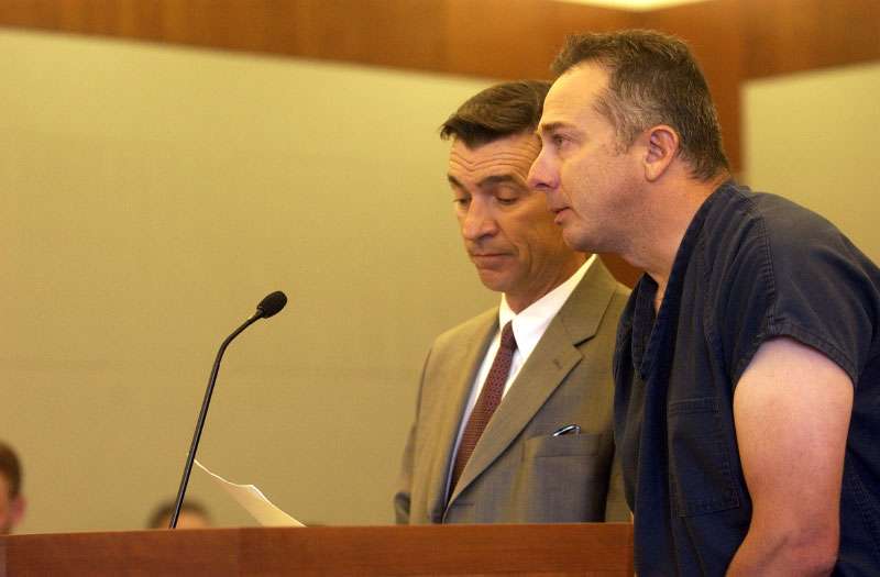Reggie Campos (right) with his attorney, Greg Skordas.