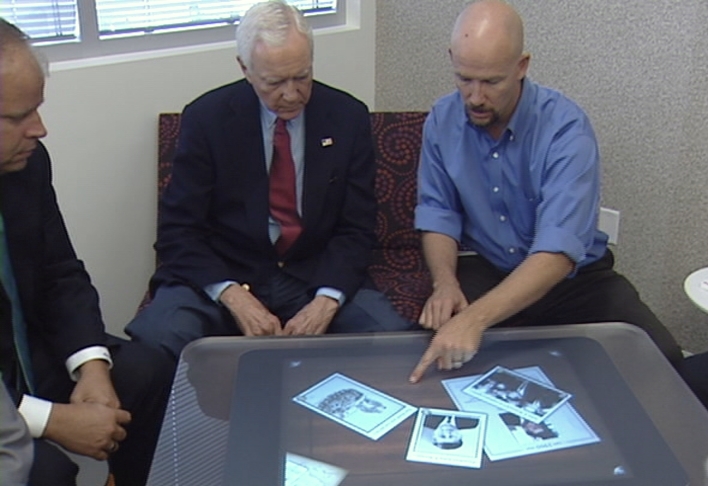 Microsoft executives show Sen. Orrin Hatch how the new "Surface" technology works
