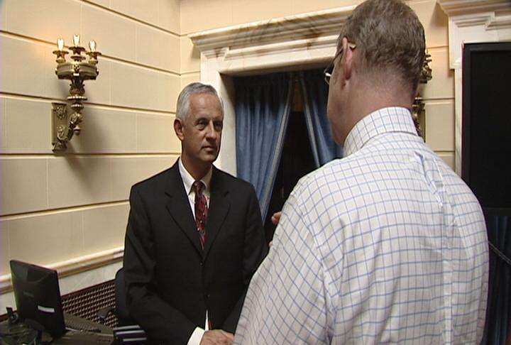 Senate President Michael Waddoups talks with KSL's Richard Piatt