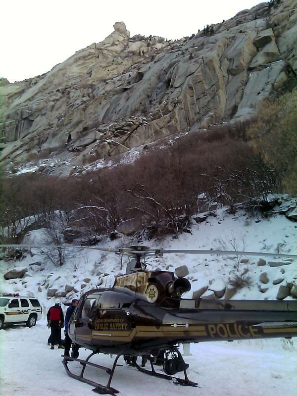 The men were stranded just below the "Thumb Rock" -- the rock at the tip of this picture.
