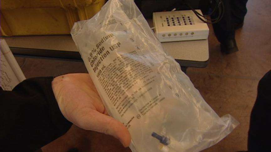 During therapeutic hypothermia, cool fluid is pumped through the patient's body to lower his or her core temperature.