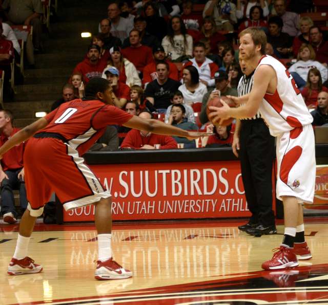 SUU's Davis Baker scored a game-high 21 points in the T-Birds 77-59 loss to UNLV.