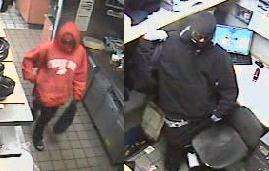 Surveillance photos of the two Taco Time robbery suspects.