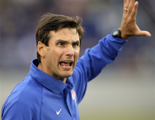 File photo of Louisiana Tech coach Derek Dooley who has resigned from his positions as coach and athletic director to join the Tennessee Volunteers. (AP Photo/Rob Carr)