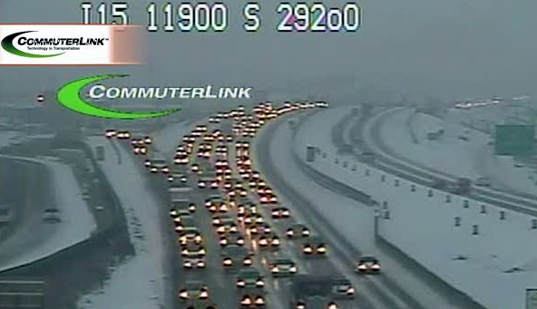 Slick conditions contributed to slowing on I-15 from Bluffdale to the I-80 interchange Monday morning.