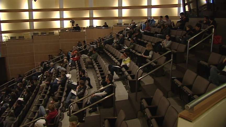 Members of Utah Citizens' Candidate listen to potential candidates speak at the Salt Lake City Library