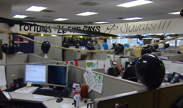 CHG Healthcare hosted a chili-eating contest as part of a company-wide Super Bowl party. Employees dressed in their favorite team colors, decked out their work areas, and held a football throwing contest.