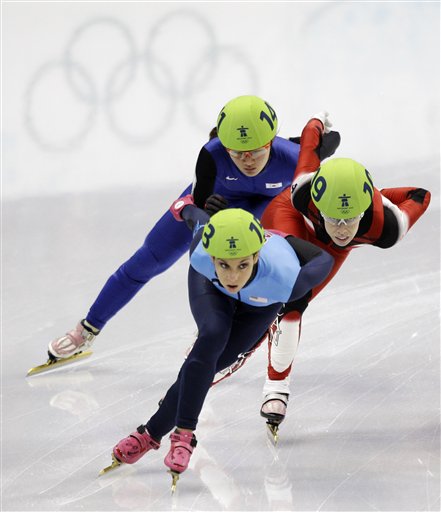 USA's Allison Baver, front, appears at the Vancouver 2010 Olympics on Feb. 24, 2010. Baver, 42, was found guilty of fraud on Thursday by a federal jury. 