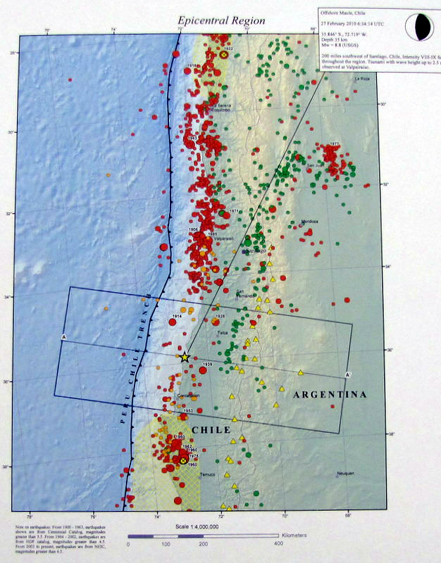Recent seismic activity in Chile (click to enlarge).