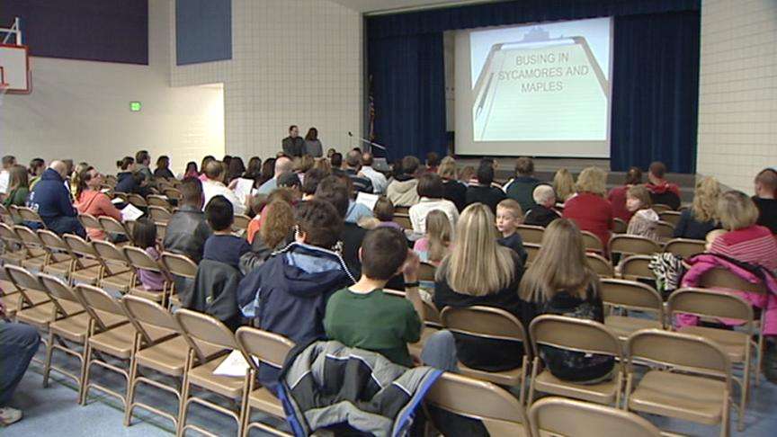 Parents gathered at Oakcrest Elementary School Monday night to discuss the possibility their children's bus routes may be cut.