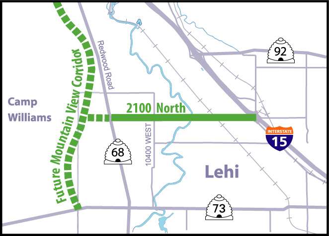 Map of Mountain View Corridor at 2100 North in Lehi. Click to enlarge