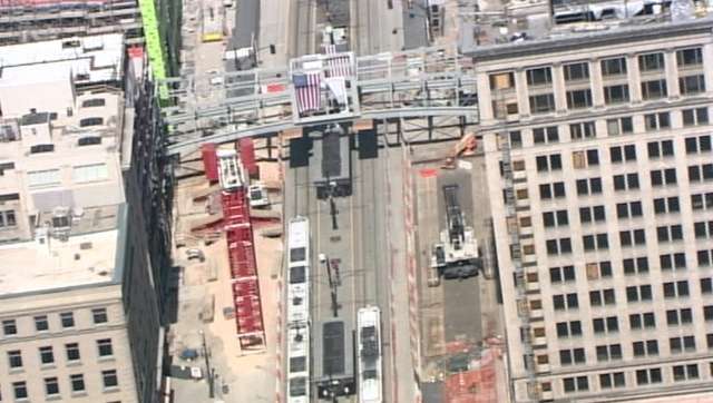 View of the City Creek Center pedestrian bridge from Chopper 5.