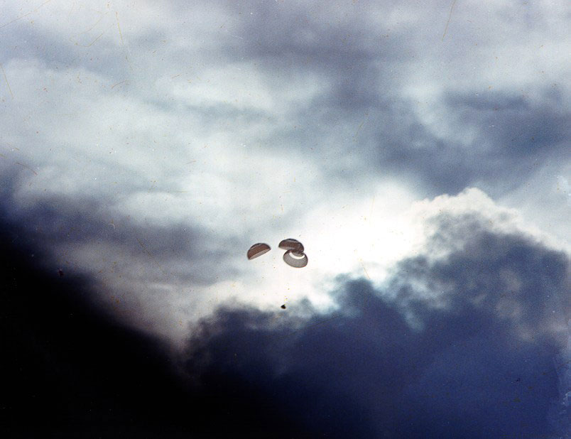 The Apollo 13 Command Module approaches splashdown. 17 April 1970. Courtesy NASA