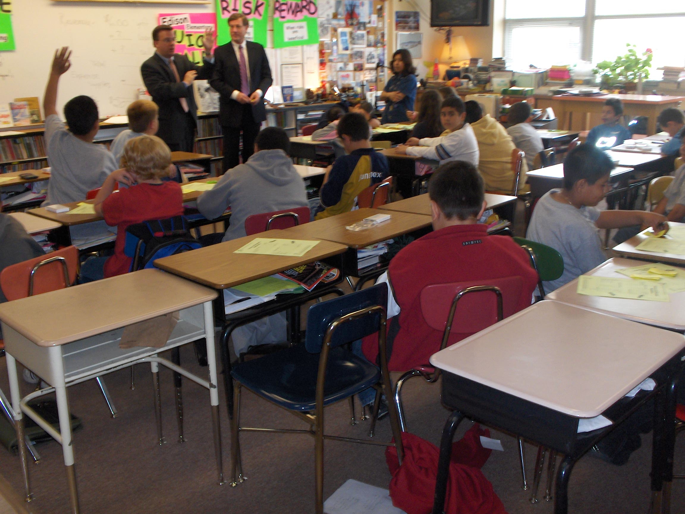 Children at Edison Elementary learning about math, money and business.