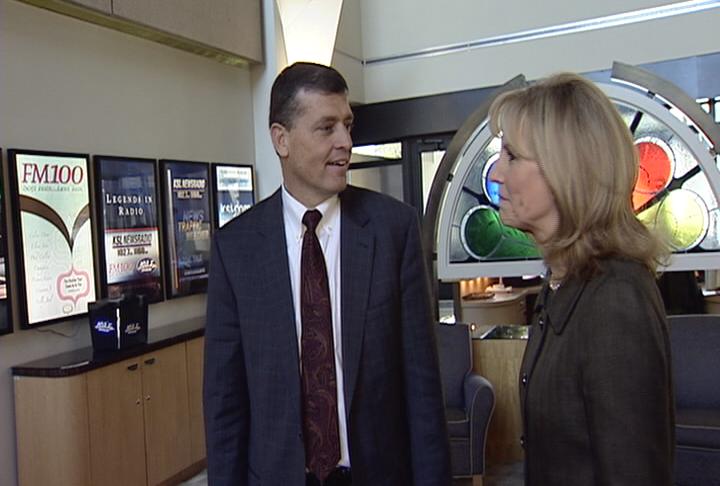 Senate candidates Tim Bridgwater and Cherilyn Eagar exchanged pleasantries prior to Wednesday's debate