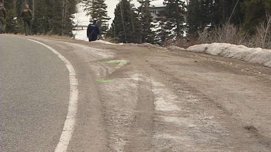 The tracks from the motorcycle where it flew of the edge of a cliff near Solitude.
