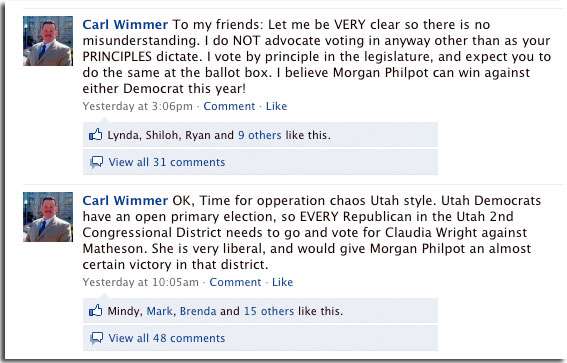 Carl Wimmer's Facebook posts. Click to enlarge.