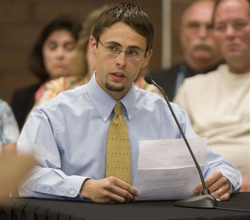 Jason Otterstrom -- son of Melvyn J. Otterstrom, who was one of Gardner's victims -- makes a statement during Gardner's commutation hearing. (AP Photo/Trent Nelson, Pool)