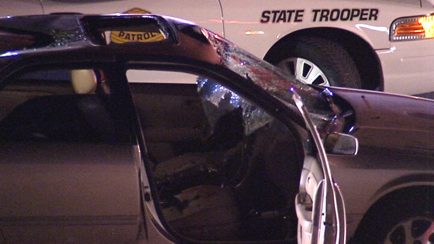 When Hobbs hit the vehicle's windshield, his feet flew up over the car and smashed down onto the hood.