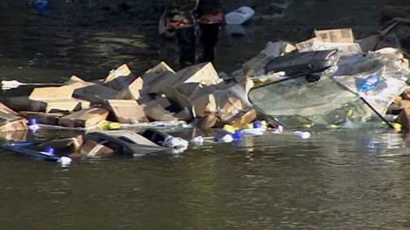 Only about four pallets of cleaning product made it into the water. Of that, only about 10 percent of the cleaning solution leaked from its containers.