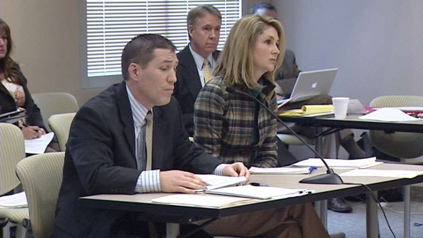 KSL attorney Scott Eastmond and reporter Lori Prichard before the State Records Committee appealing a GRAMA request denial.