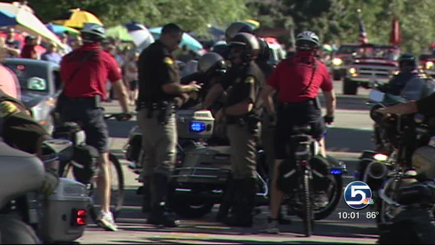 Two Utah Highway Patrol motorcycle troopers collided while performing in Bountiful's Handcart Days Grand Parade Friday night. Luckily, there were only minor injuries.