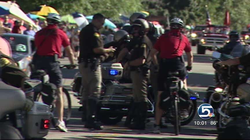 Two Utah Highway Patrol motorcycle troopers collided while performing in Bountiful's Handcart Days Grand Parade Friday night. Luckily, there were only minor injuries.