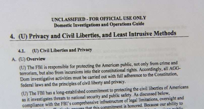 The issue surrounds a set of guidelines called the Domestic Investigations and Operations Guide.
