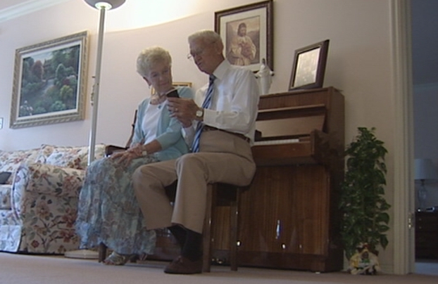 John Sonnenberg (right) says he texts for fun. His wife, Joyce (left), texts because she is hard of hearing.