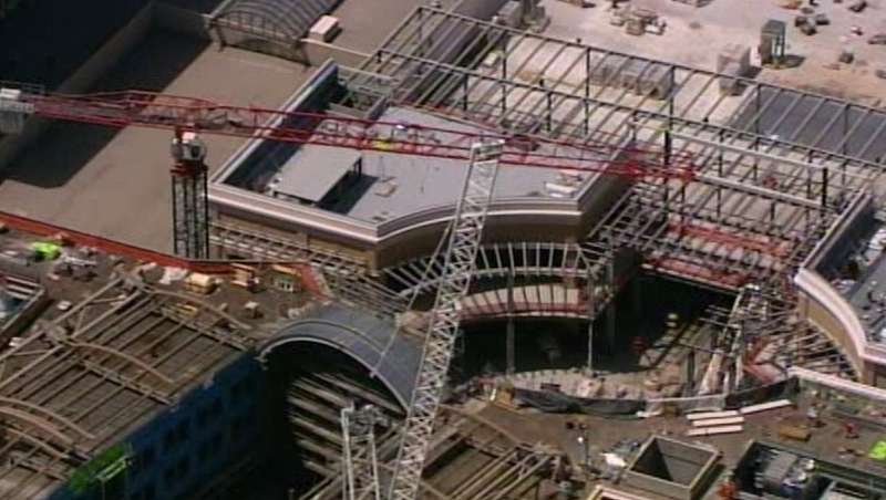 View from Chopper 5 shows cranes rising high above Salt Lake City's City Creek construction project