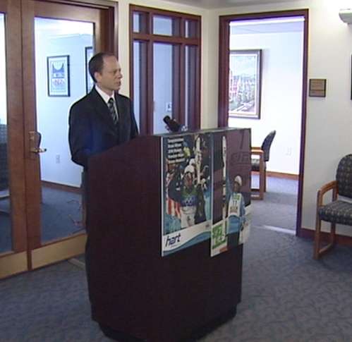 Ogden Mayor Matthew Godfrey announces Hart Ski Corporation's plan to relocate its headquarters to Ogden.